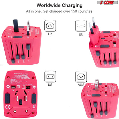 5Core Universal Travel Adapter International Power Adapters 3 Pack Multicharger Plug w 4 USB Ports