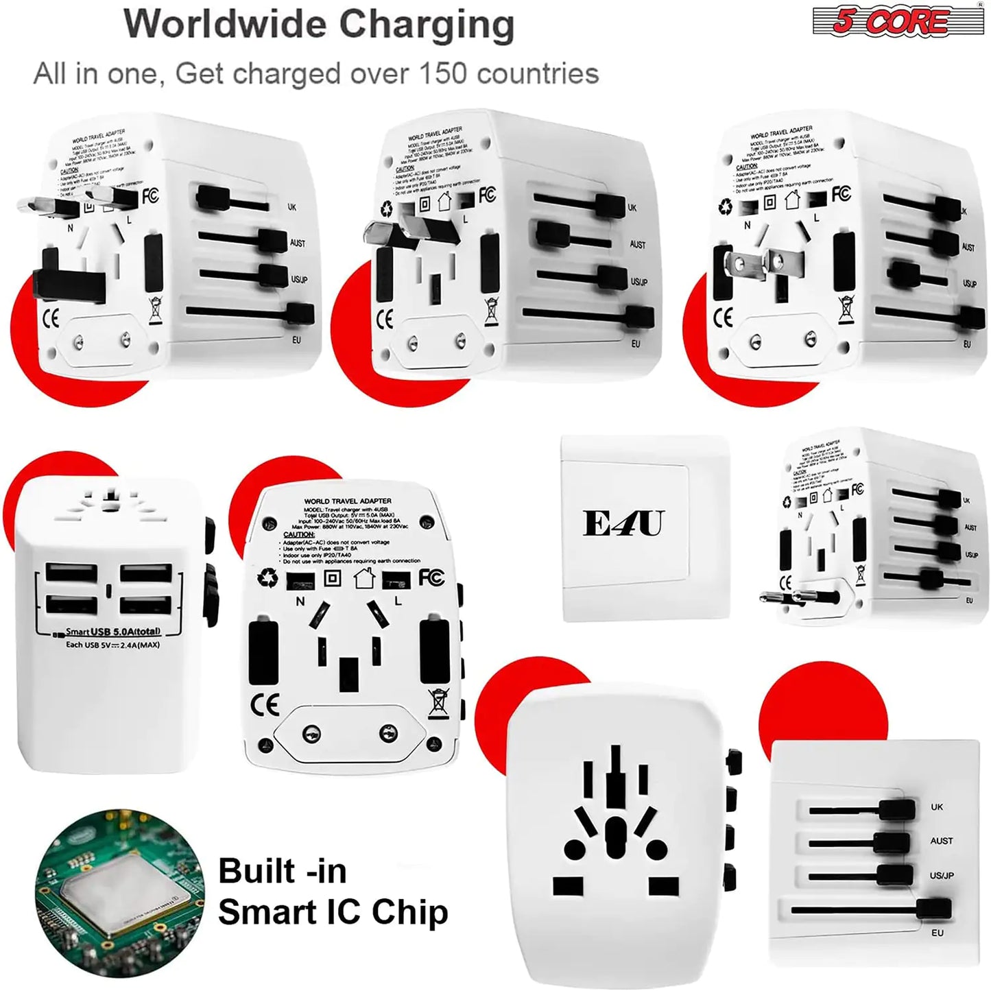 5Core Universal Travel Adapter International Power Adapters 3 Pack Multicharger Plug w 4 USB Ports